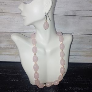 Rose quartz necklace and earrings set